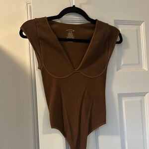 Brown Ribbed Women's Top